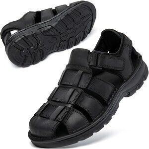 👑Men's Hiking Sandals Black Leather Athletic Casual Outdoor Sports Shoes